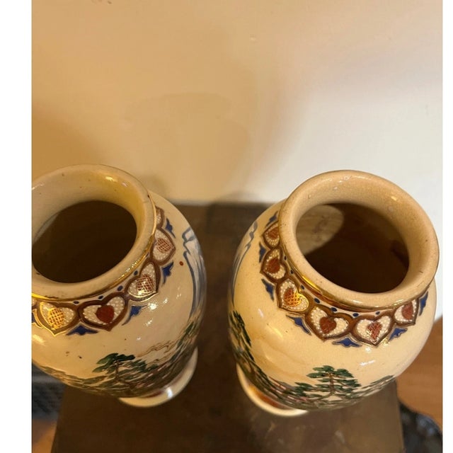Late 20th Century Late 20th Century Pair of 7" Decorative Japanese Style Vases - Gold Accent Porcelain Shelf Decor For Sale - Image 5 of 7