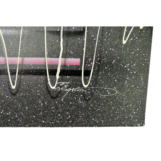 1980s Memphis Style Postmodern Sci-Fi Signed Acrylic Painting on Canvas in the Style of J Kugler For Sale In Dallas - Image 6 of 11