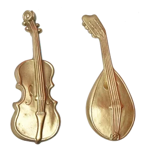 Mid Century Royal Cast Aluminum Mandolin & Violin Instruments Wall Decor - a Pair