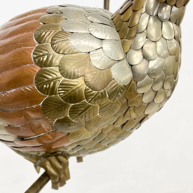 Metal 1970s Sergio Bustamante Mixed Metal Cockatiel Perched on Swing Mexico For Sale - Image 7 of 12