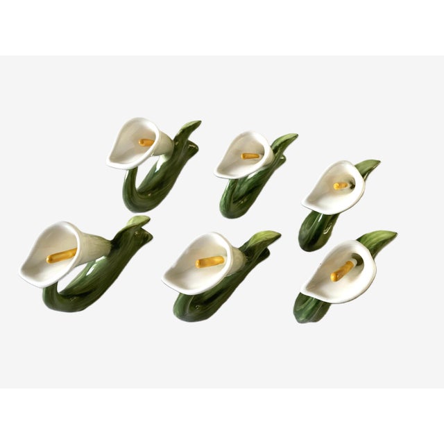 Vintage Bone China Napkin Holder Rings, Calla Lily Shape, Pia, Philippines, Set of 6 For Sale - Image 9 of 16