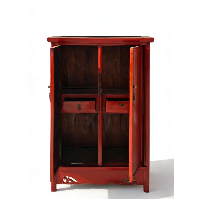 52" Tall China Red Cabinet Armoire For Sale - Image 11 of 13
