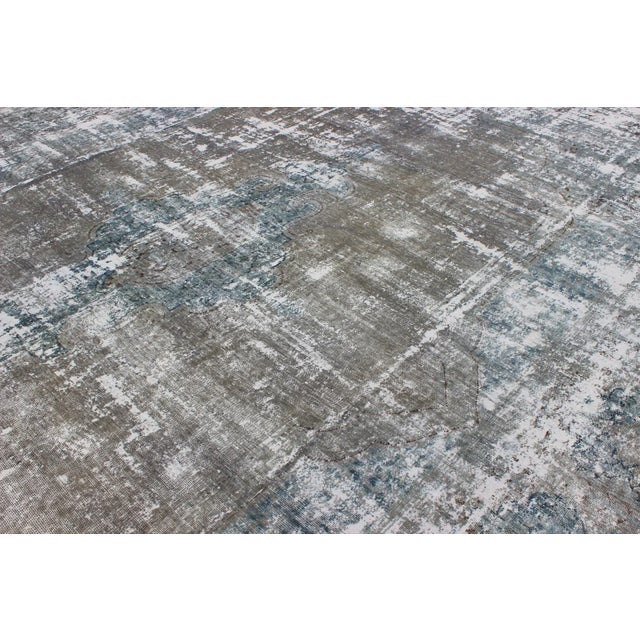 Mid 20th Century Mid 20th Century Distressed Vintage Persian Rug With Abstract Modern Design in Warm Gray-Silver For Sale - Image 5 of 11