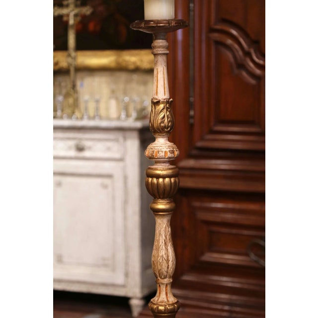 19th Century Italian Carved and Painted Altar Floor Lamp on Tripod Base For Sale - Image 4 of 11