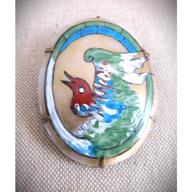 Early 20th Century Art Nouveau Hand-Painted Limoges Porcelain Gold and Turquoise Bird Brooch Pin For Sale - Image 5 of 5