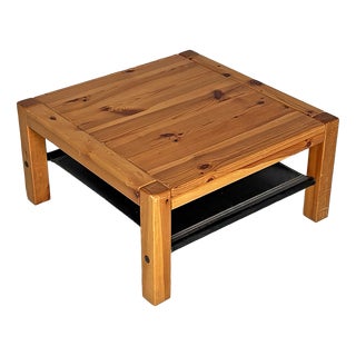 Italian Modern Leather and Wooden Coffee Table attributed to Silvano Passi, 1970s For Sale