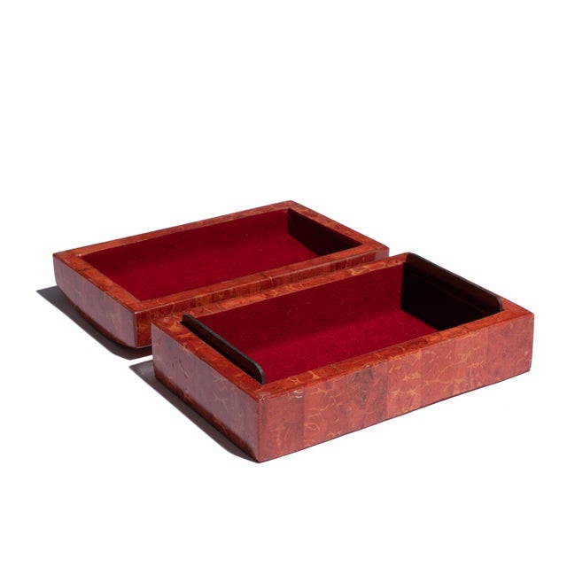 Contemporary Domed Box of Red Wood Veneer With Velvet Lining For Sale - Image 3 of 5