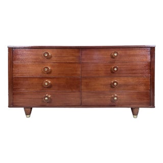 Mid Century Deco Modern Paul Frankl Style Mahogany and Brass 8-Drawer Dresser Chest of Drawers For Sale