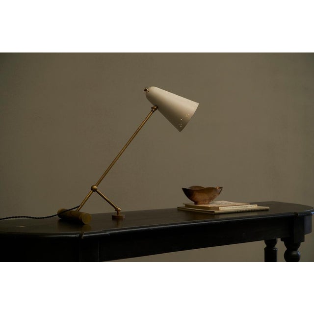 Gold Mid-Century Modern Adjustable Table Lamp with Perforated Shade, 1950s For Sale - Image 8 of 13