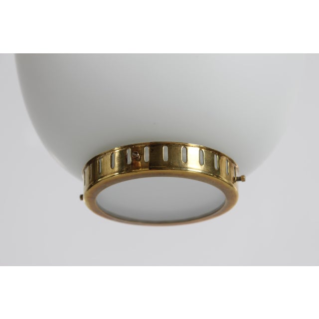 Lyfa Opaline Glass and Brass Pendant Lamp by Bent Karlby for Lyfa, 1960s, Set of 4 For Sale - Image 4 of 11