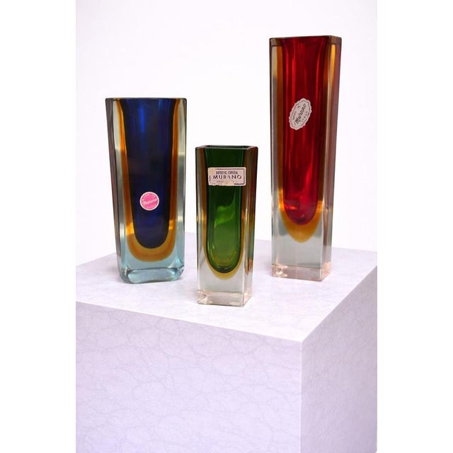 A striking and sculptural set of three Murano glass vases designed by Flavio Poli for Seguso Vetri d’Arte, Italy, circa...