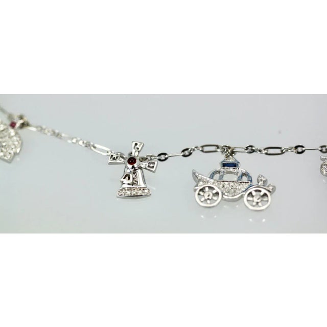 Art Deco 1960s Deco Platinum Charm Necklace For Sale - Image 3 of 9