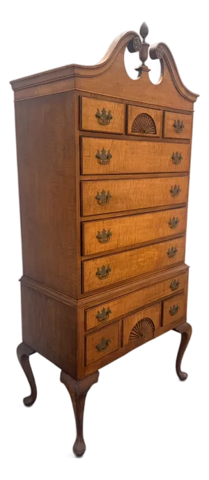 Vintage Colonial Revival Figured Maple Chippendale-Style Highboy Chest