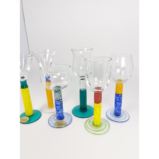Abstract Vintage Nouveau Art Glass Cordials – Hand Blown Czech Shot Glasses, Set of 5 For Sale - Image 3 of 6