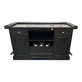 Howard Miller Marble Top Brass + Black Leather Bar For Sale