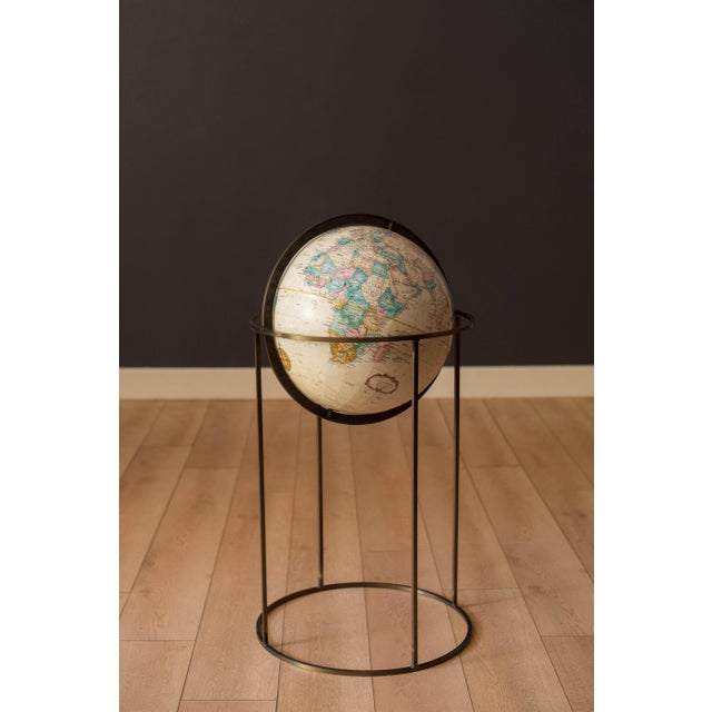 Mid-Century Modern Mid Century 1970s Rotating Replogle 16" World Globe With Brass Floor Stand For Sale - Image 3 of 10