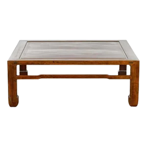 Late Qing Dynasty Square Coffee Table with Horse Hoof Legs and Stretchers
