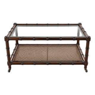 Late 20th Century Hollywood Regency Faux Bamboo & Cane Coffee Table For Sale