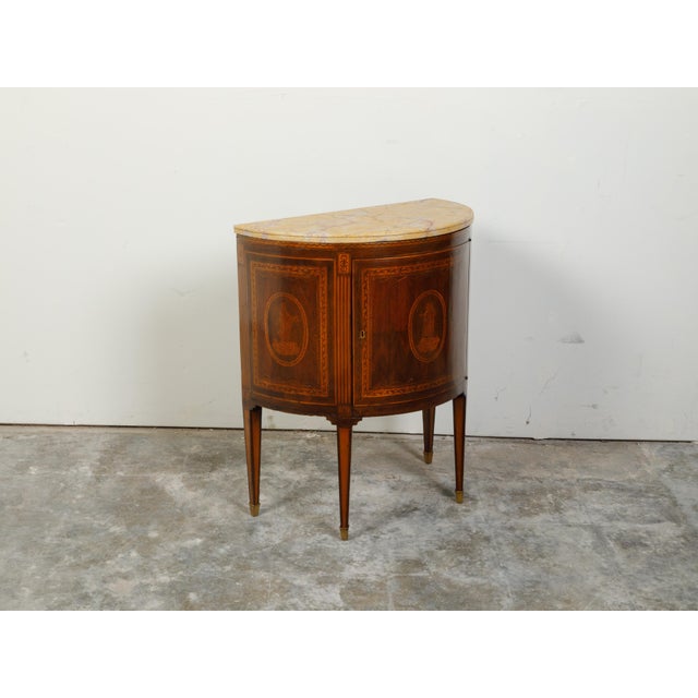 Wood Italian Neoclassical 18th Century Walnut Demilune Cabinet with Marquetry Décor For Sale - Image 7 of 12