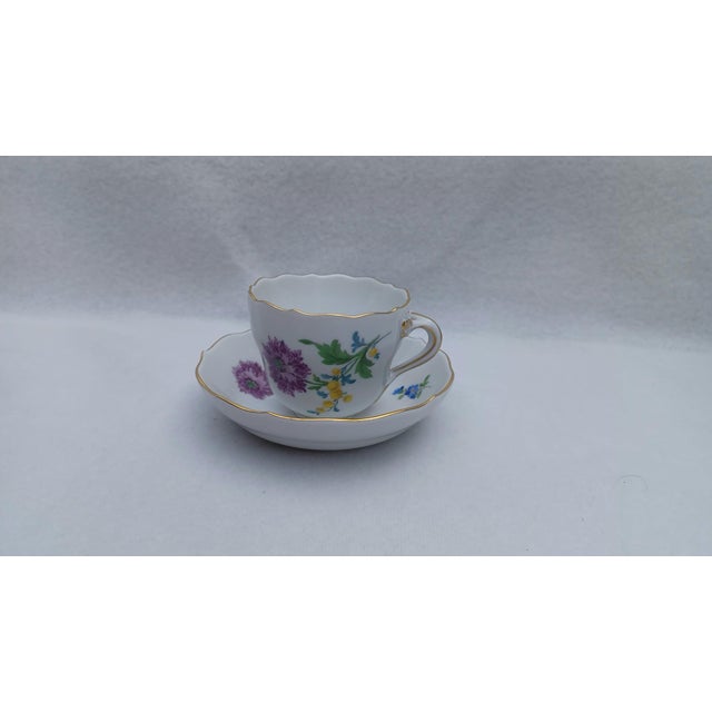 Porcelain Espresso Cup and Saucer with Hand-Painted Aster German Flowers from Meissen, 1950s, Set of 2 For Sale - Image 10 of 10