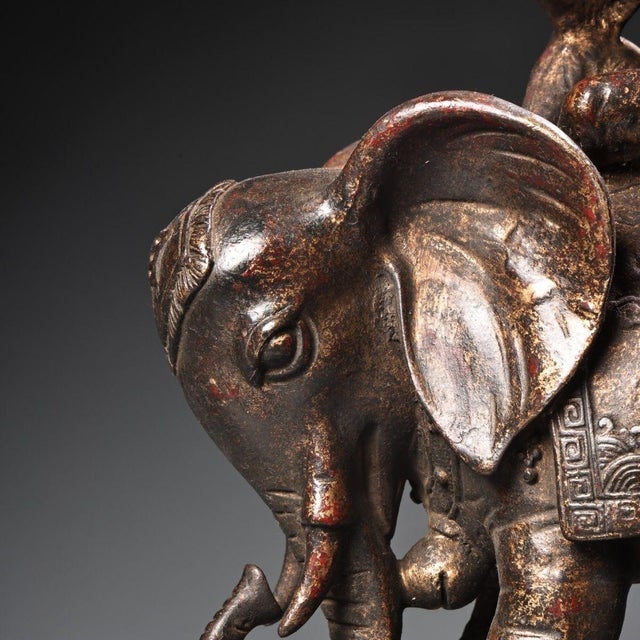 Metal Late 19th Century Gilt Bronze Monkey on Elephant Statue, 1.5kg For Sale - Image 7 of 8