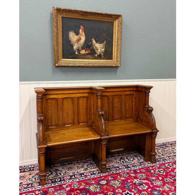 Antique French Pew Bench Double Seat Oak For Sale - Image 12 of 18