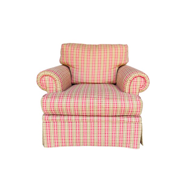 Red Harden English Country Plaid Club Chair & Matching Ottoman – Traditional Tartan Upholstery For Sale - Image 8 of 15