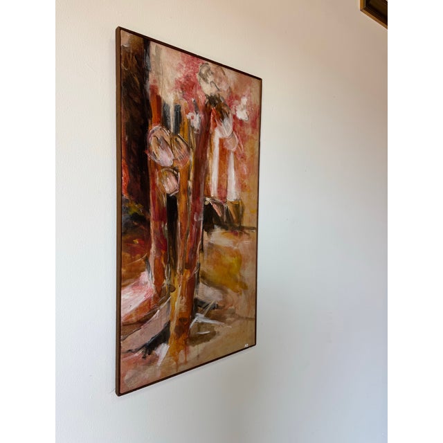 Striking original 1970s Mid-Century Modern expressionist abstract oil painting, signed “PZ” in the lower corner. This...
