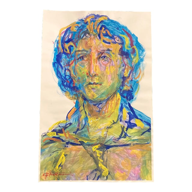 Contemporary Original E.J.Hartmann Abstract Portrait Painting Signed For Sale