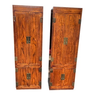 Late 20th Century Henredon Scene One Campaign Chifferobe Cabinets - Set of 2 For Sale