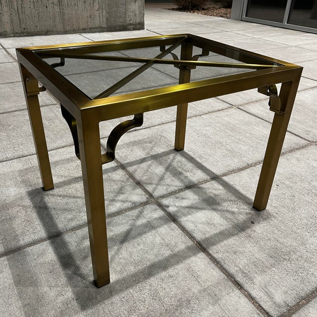 Metal Mastercraft Chinese Chippendale Brass End Table With Fretwork For Sale - Image 7 of 12