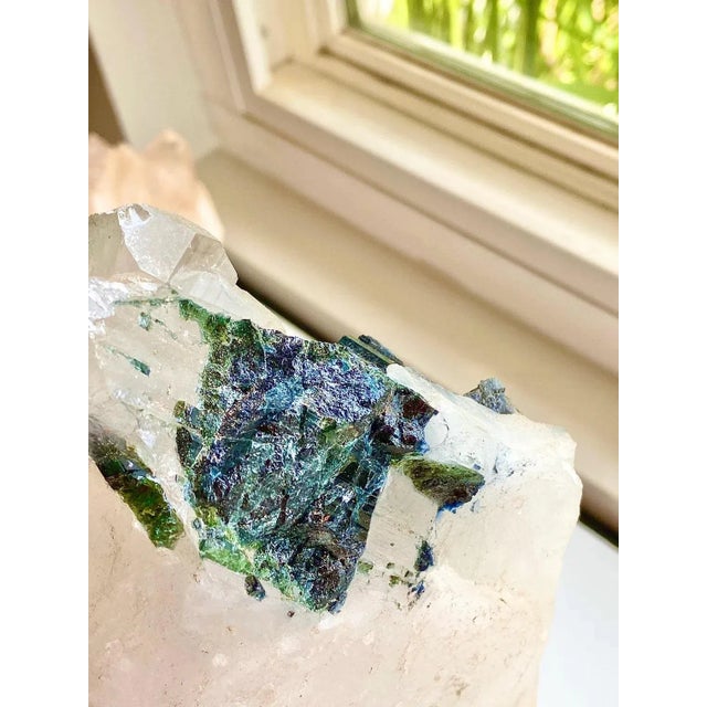 Green Tourmaline Tourmalinated Skeleton Elestial Quartz Point Cluster Display Piece Collector Piece Statement Piece Natural Crystal Mineral For Sale - Image 4 of 7