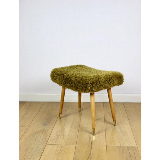 Mid-Century Modern Vintage Stool with Golded Beech Legs, 1970s For Sale - Image 3 of 10