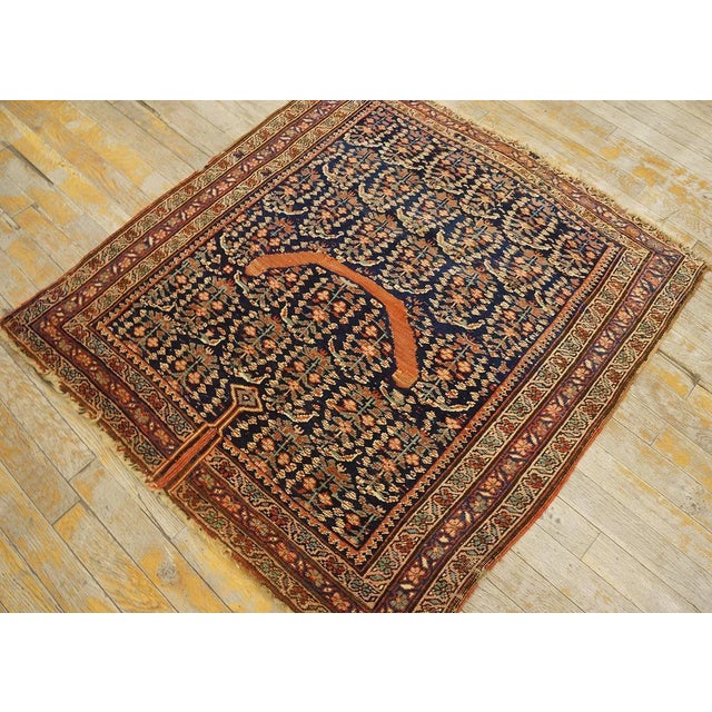 Tribal 1900s Navy Paisley Tribal Antique Persian Afshar Saddle Rug 3'2" X 3'4" Knotted Wool Carpet For Sale - Image 3 of 12