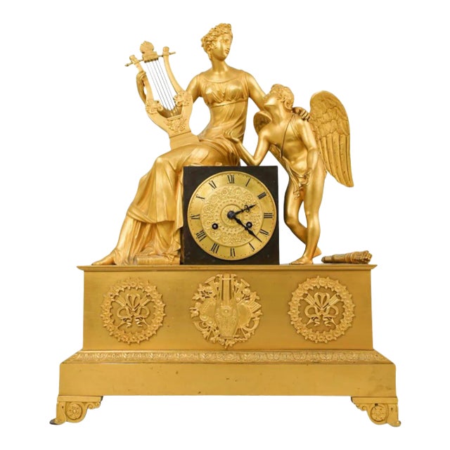 19th Cent. French Empire Gilt Bronze Mantel Clock For Sale