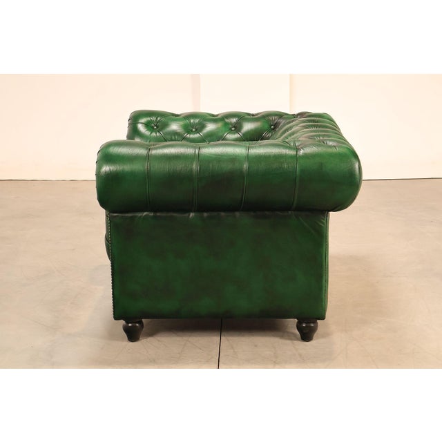 Chesterfield Style Pair of Green Leather Club Chairs For Sale - Image 15 of 16