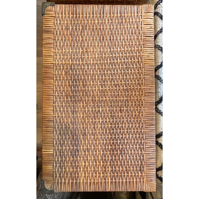 Vintage Rattan Nightstands/Shelving With Brass Corners - a Pair For Sale - Image 4 of 12