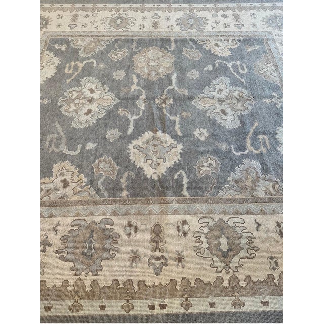 Modern Vintage Oushak Carpet, Oriental Rug, Handmade Grey, Ivory, Saffron For Sale - Image 3 of 12