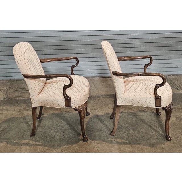 Mid 20th Century Share Pair of Hickory Chair Queen Anne Style Upholstered Arm Chairs For Sale In Cleveland - Image 6 of 9