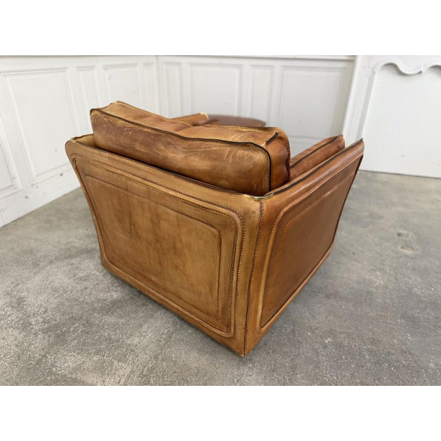 Tan Set of Vintage Club Chair and Ottoman from Roche Bobois, 1980s For Sale - Image 8 of 9