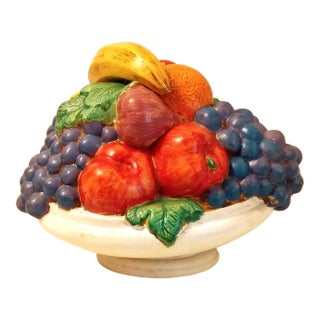 Ceramic Sculptural Fruit Compote Bowl Centerpiece Colorful Italian Style Folk Art Pedestal Matte Finish For Sale