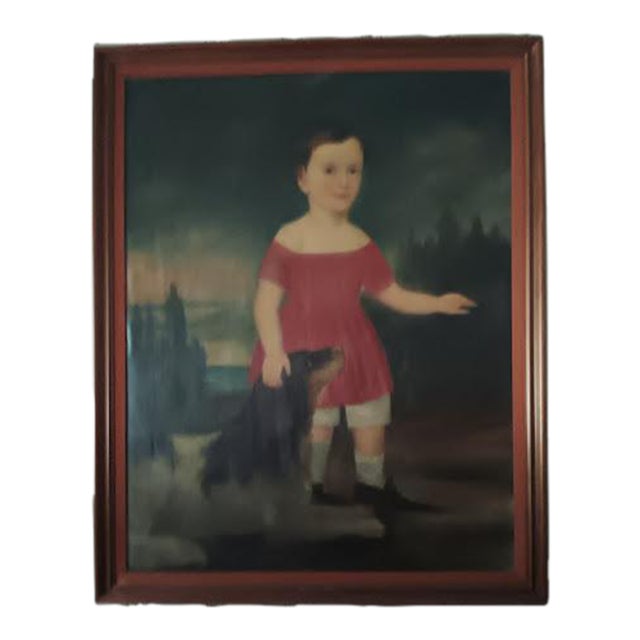 1800's Portrait of a Boy and Dog For Sale