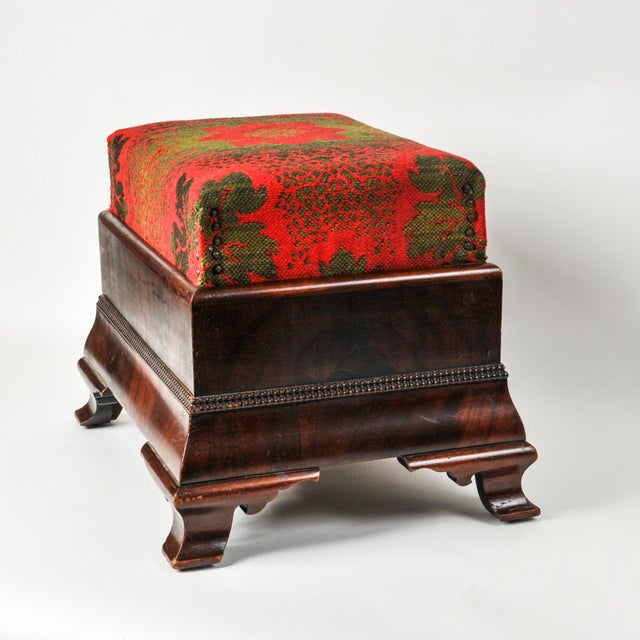 Antique Mahogany Footstool Empire Upholstered Ottoman For Sale - Image 15 of 16