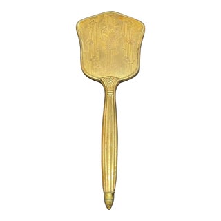 Vintage Brass Basket of Flowers Vanity Hand Mirror For Sale