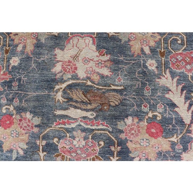 Antique Persian Tabriz Rug With Brid Design in Blue 8'8 X 12' For Sale - Image 14 of 16