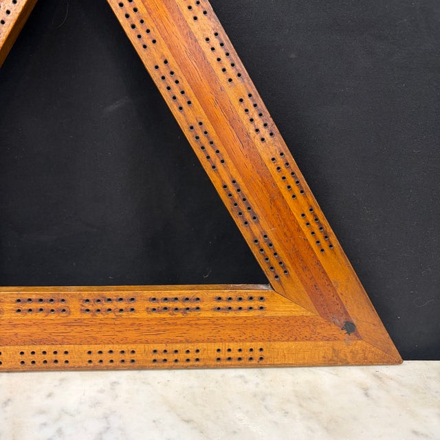 1940s Antique Triangular Hardwood Cribbage Board For Sale - Image 5 of 6