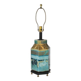 Late 20th Century Reverse Painted Hexagonal Tang Horse Table Lamp For Sale