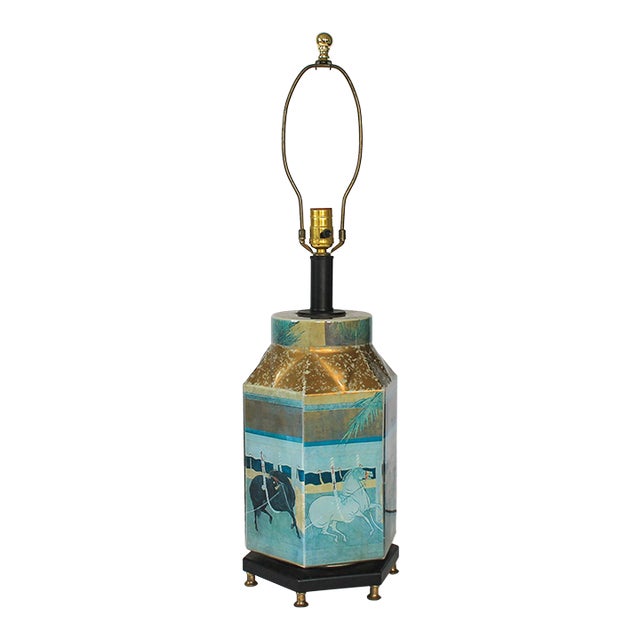 Late 20th Century Reverse Painted Hexagonal Tang Horse Table Lamp For Sale