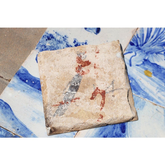 Antique Set of 6 Baroque Portuguese Tiles, 18th Century Blue & White Scenic and Botanical Details For Sale - Image 10 of 10