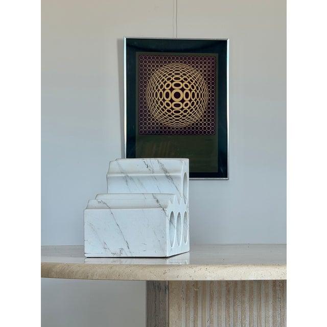 1990s Carved Marble Sculptural Block Wine Rack or Sparkling Water Bottle Display For Sale - Image 5 of 12